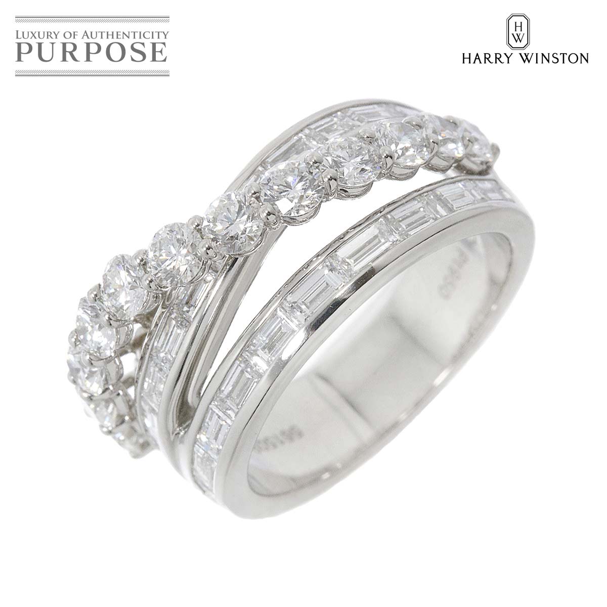 【新品同様】 ハリーウィンストン HARRY WINSTON リバーバイ ダイヤ 12号 リング Pt プラチナ 指輪 HW Diamond Ring【証明書付き】【中古】