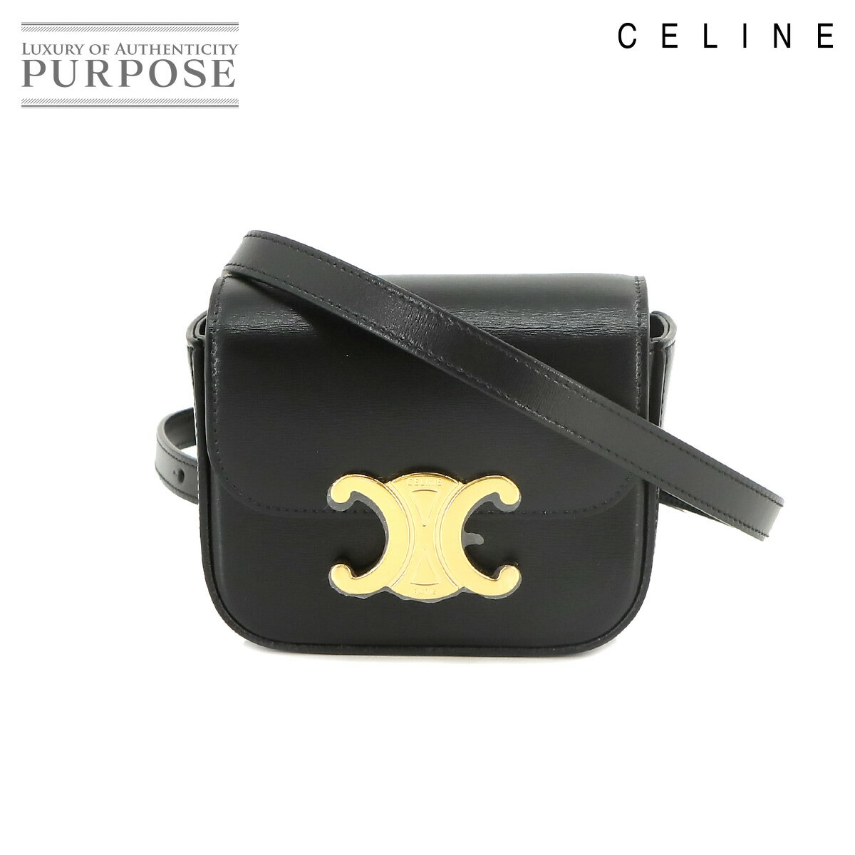 【未使用 展示品】 セリーヌ CELINE トリオンフ ミニ クロード ショルダー バッグ レザー ブラック ゴールド 金具 10I513DPV Claude Mini Bag 【中古】のサムネイル