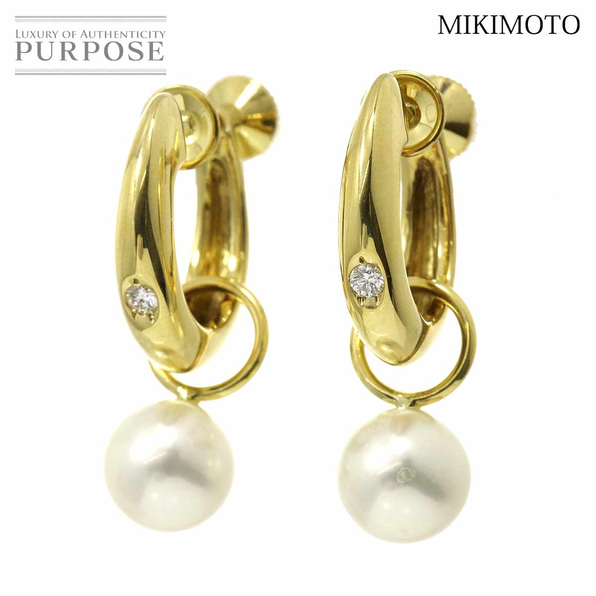 【新品同様】 ミキモト MIKIMOTO アコヤ真珠 7.8mm ダイヤ イヤリング K18 YG イエローゴールド 750 パール Earrings【中古】