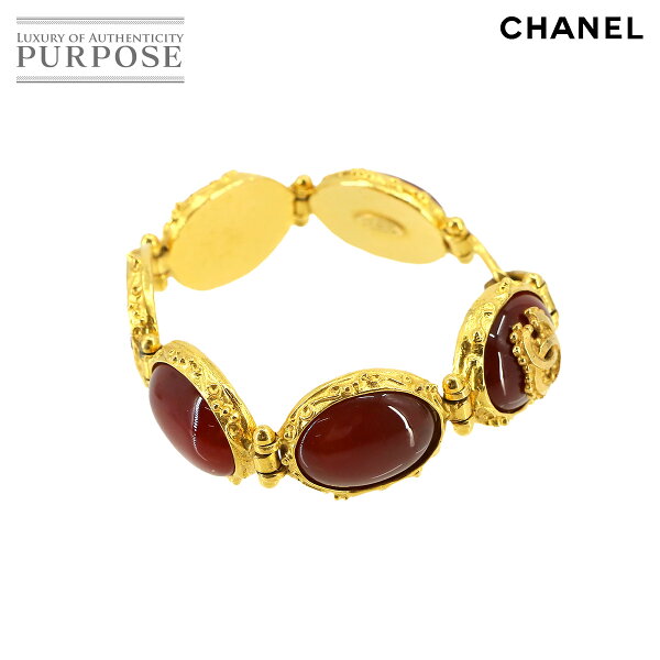 シャネル CHANEL カラーストーン ブレスレット レッド ゴールド 96A ヴィンテージ アクセサリー Vintage Bracelet 【中古】