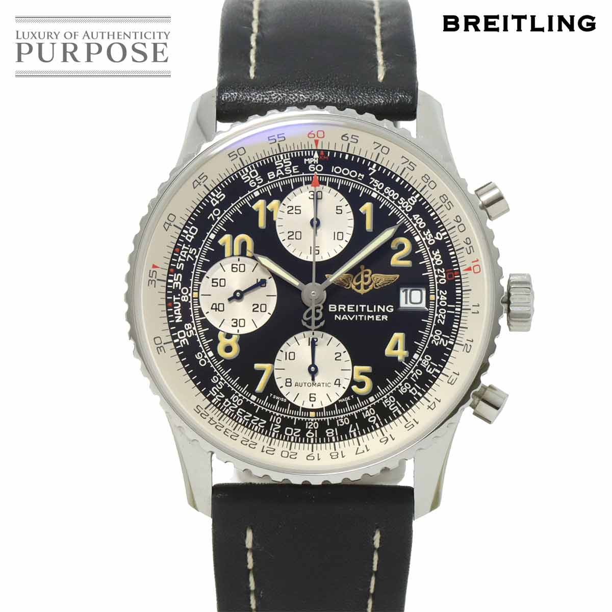 ブライトリング BREITLING オールドナビタイマー A13022 クロノグラフ メンズ 腕時計 デイト ブラック 文字盤 オートマ 自動巻き ウォッチ 【中古】