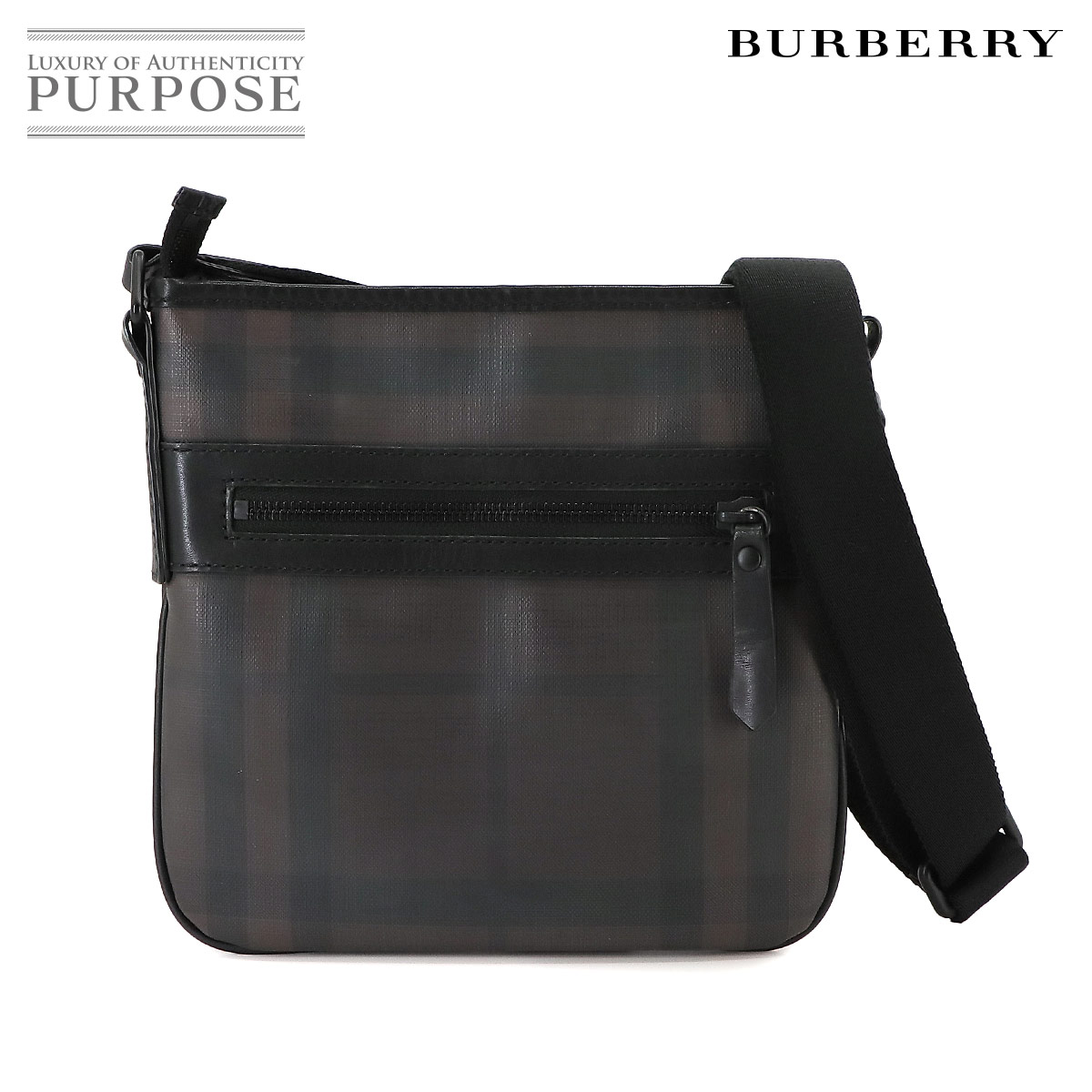 バーバリー BURBERRY ロンドンチェック ショルダー バッグ PVC レザー ブラウン ブラック ブラック 金具 3689639 Shoulder Bag 【中古】