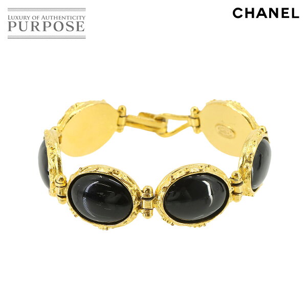 シャネル CHANEL カラーストーン ブレスレット ブラック ゴールド 96A ヴィンテージ アクセサリー Vintage Bracelet 【中古】