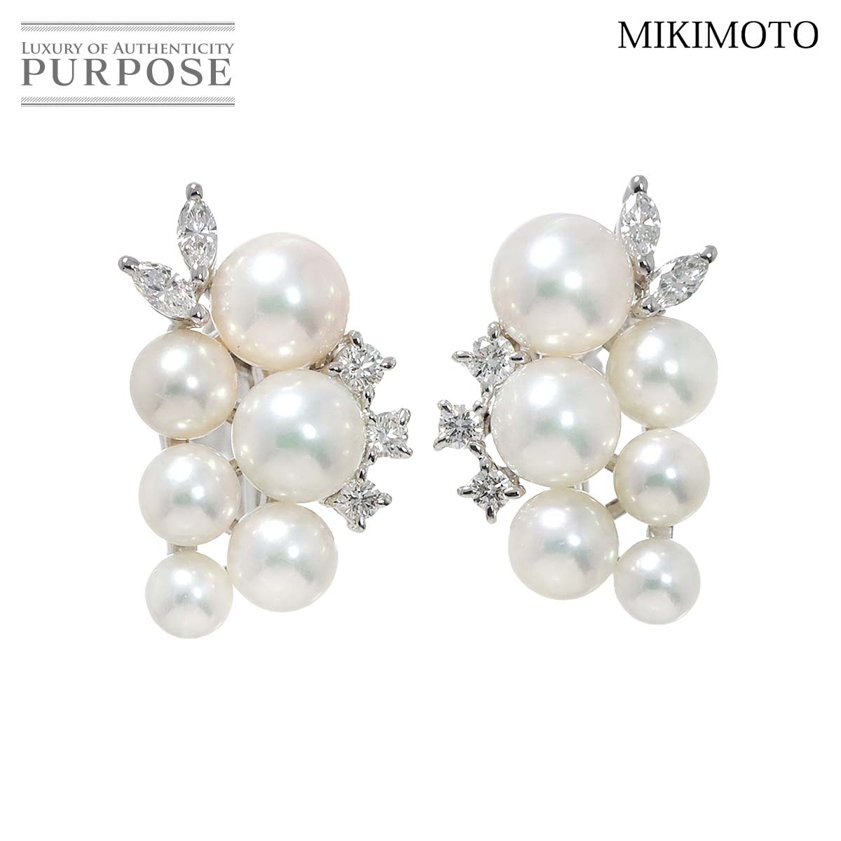  Vil  ~Lg MIKIMOTO AR^ 6.6-4.9mm _C 0.22 0.21ct CO K18 WG zCgS[h 750 p[ Akoya Pearl Earrings  