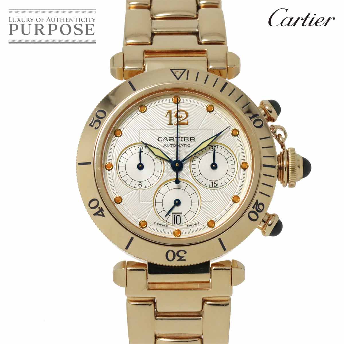 【OH 仕上げ 済み】 カルティエ Cartier パシャ クロノグラフ W30140D1 メンズ 腕時計 デイト シルバー K18YG 金無垢 オートマ 自動巻き ウォッチ Pasha 【中古】