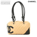 【新品同様】 シャネル CHANEL カンボンライン ボーリング ショルダー バッグ レザー ベージュ ブラック A25171 Cambon Bowling Bag 【中古】