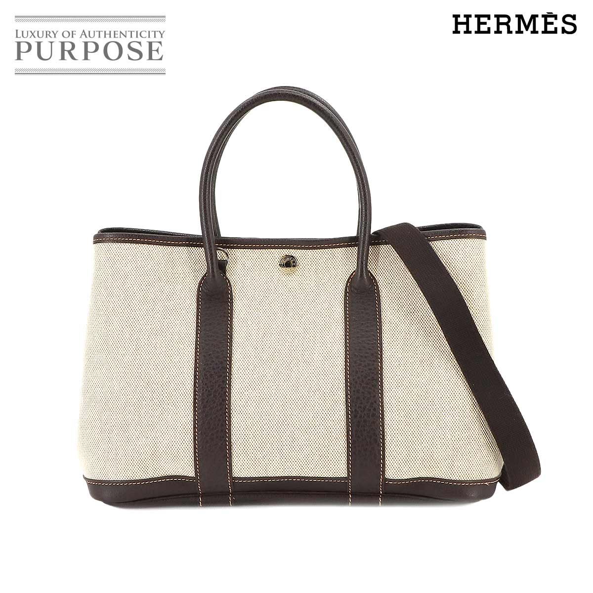  エルメス HERMES ガーデンパーティ TPM トート バッグ トワルアッシュ レザー ナチュラル マロン □I刻印 Garden Party TPM 