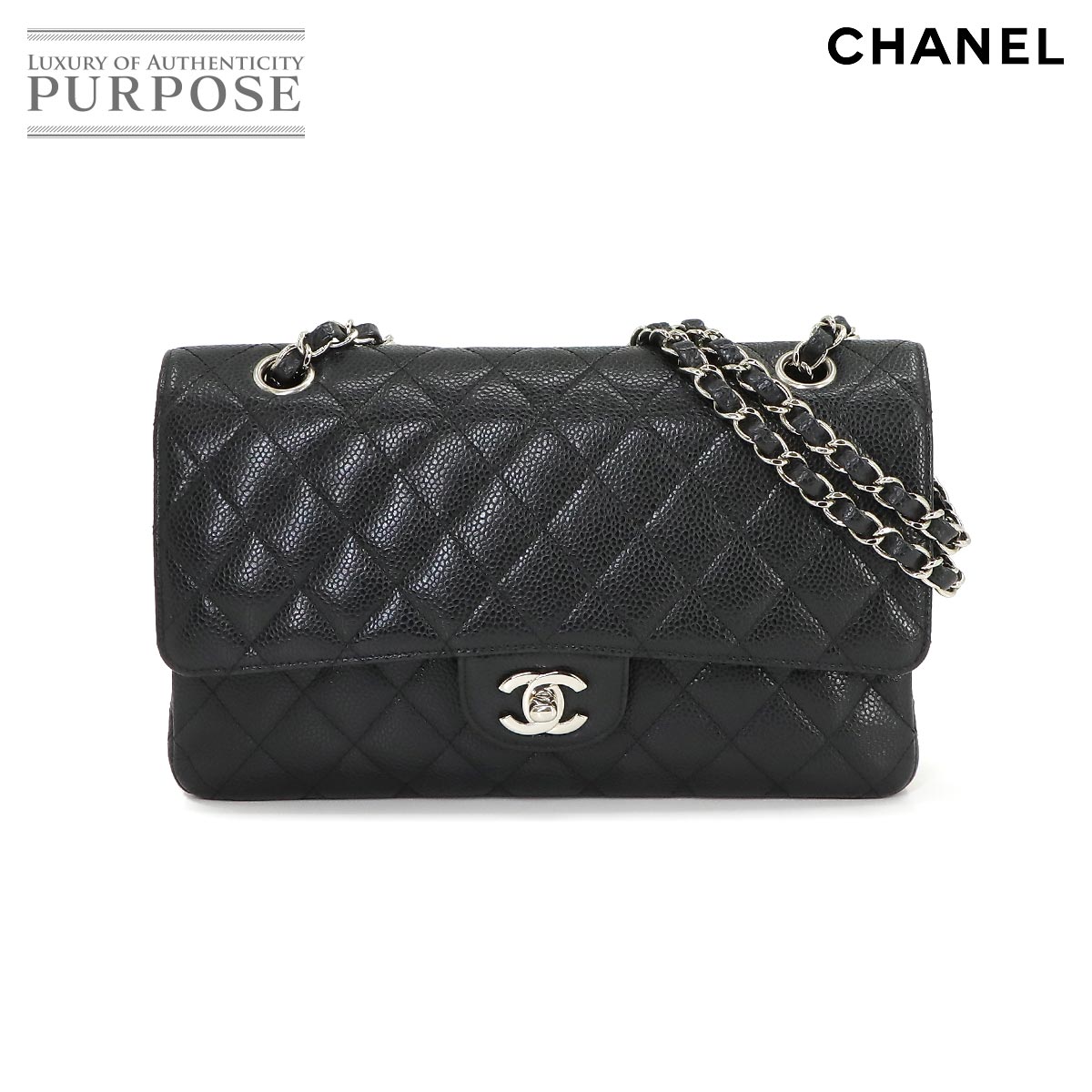 シャネル CHANEL マトラッセ 25 チェーン ショルダー バッグ キャビアスキン レザー ブラック A01112 シルバー 金具 Matelasse 25 Bag 【中古】