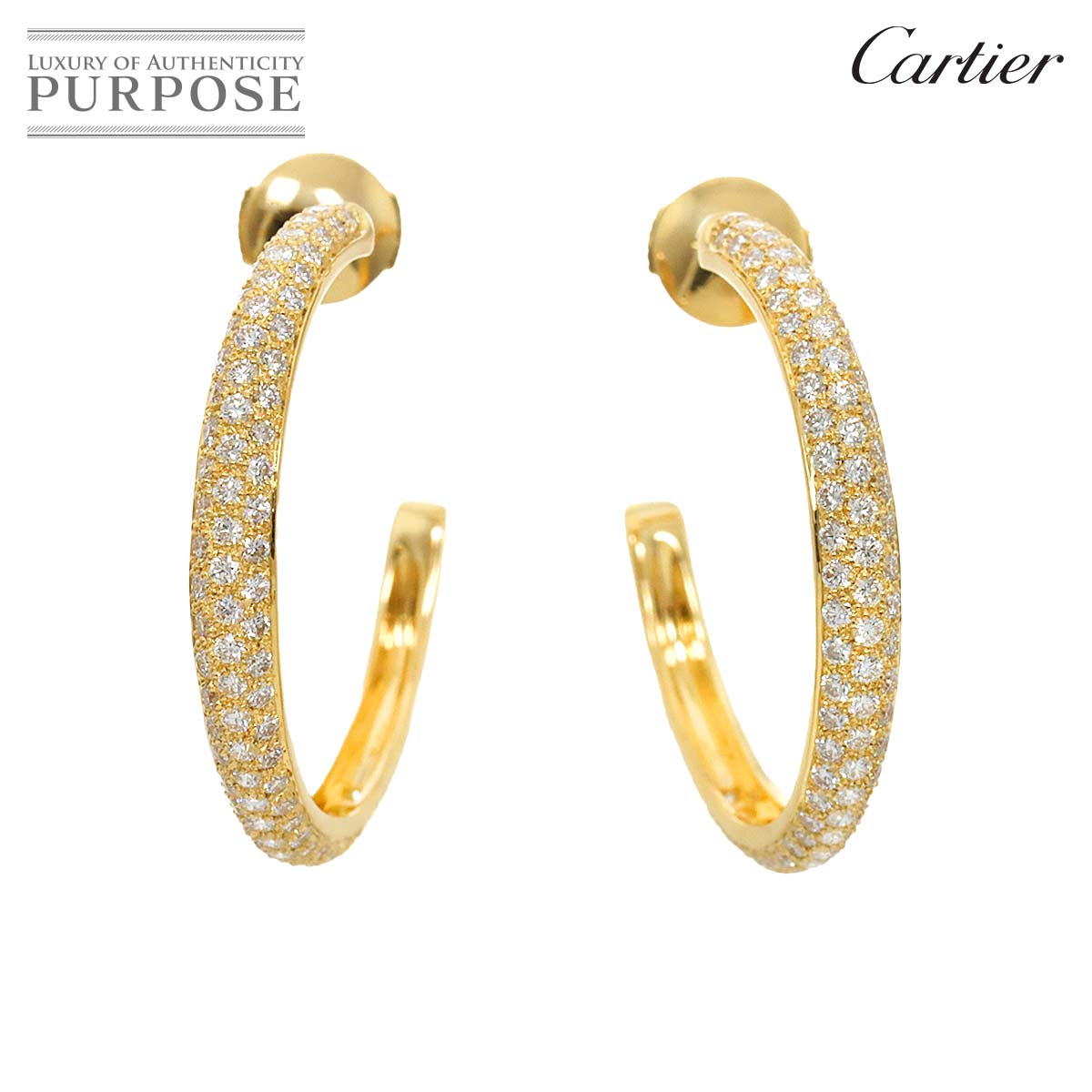 【新品同様】 カルティエ Cartier パヴェダイヤ フープ ピアス K18 YG イエローゴールド 750 Diamond Earrings Pierced【証明書付き】【中古】