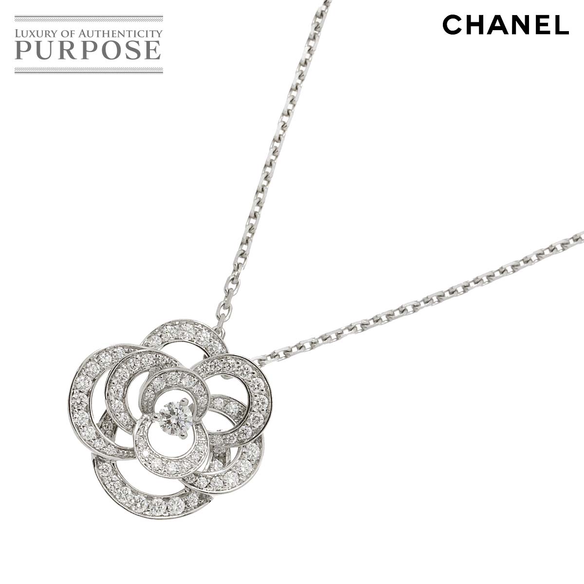 【新品同様】 シャネル CHANEL カメリア ダイヤ ネックレス ミディアムモデル 40cm K18 WG ホワイトゴールド 750 花 Camellia Necklace【証明書付き】【中古】のサムネイル