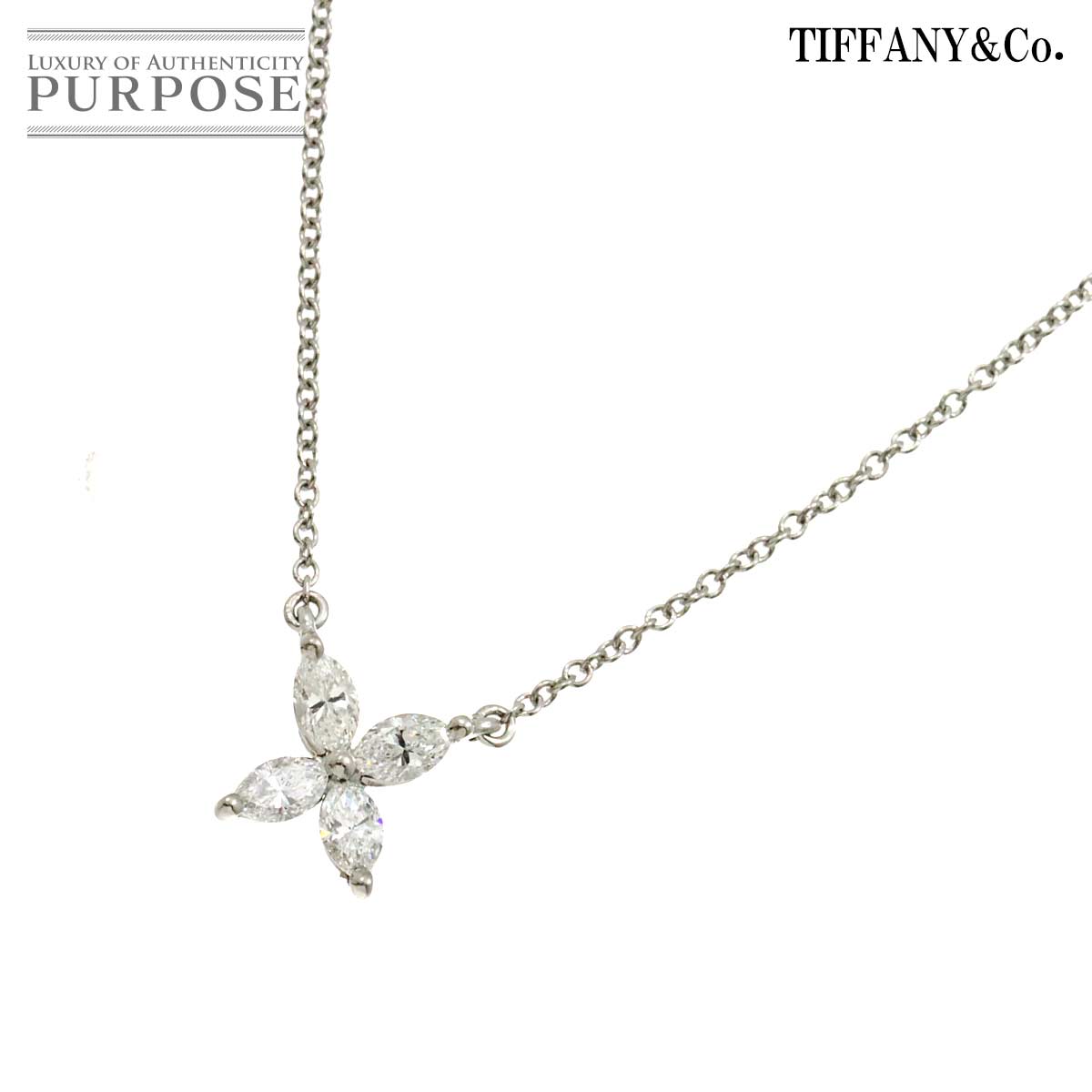 【新品同様】 ティファニー TIFFANY&Co. ビクトリア ダイヤ ネックレス スモール 41cm Pt プラチナ フラワー 花 Necklace【中古】