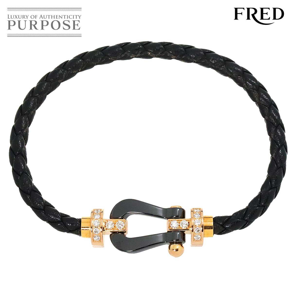  フレッド FRED フォース10 LM ハーフダイヤ ブレスレット #16 セラミック K18 PG ピンクゴールド ケーブル 750 Force 10 Diamond Bracelet