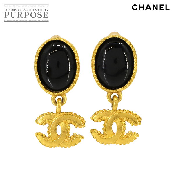 シャネル CHANEL ココマーク カラーストーン スイング イヤリング ブラック ゴールド 96A ヴィンテージ アクセサリー Earrings 【中古】