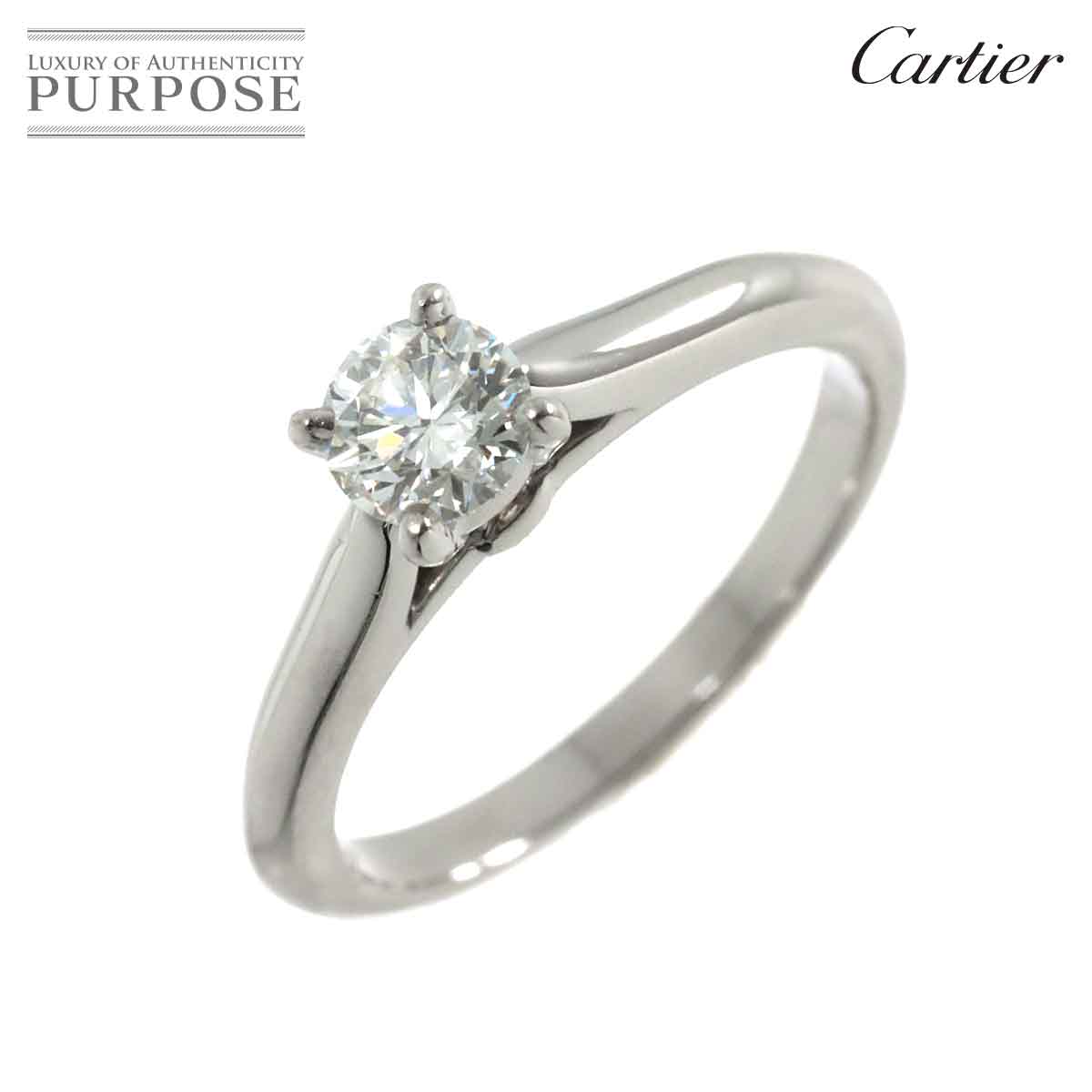 【新品同様】 カルティエ Cartier ソリテール ダイヤ 0.30ct H/VVS2/3EX #45 リング Pt 指輪 Solitaire Diamond Ring 【証明書・鑑定書付き】【中古】