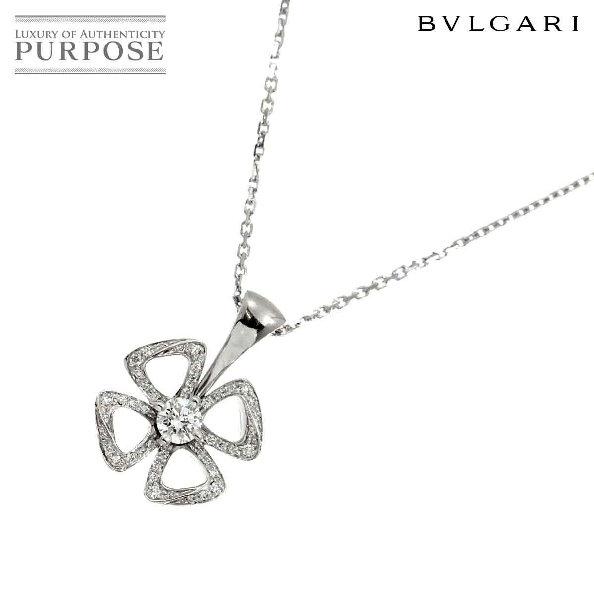 【新品同様】 ブルガリ BVLGARI フィオレヴァー ダイヤ ネックレス 43cm K18 WG ホワイトゴールド 750 Necklace【証明書付き】【中古】