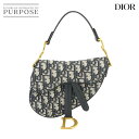 【未使用 展示品】 クリスチャン ディオール Christian Dior オブリーク サドル ミニ ハンド バッグ キャンバス レザー ネイビー M0447CTZQ Saddle Mini Bag 【中古】