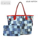 【新品同様】 ルイ ヴィトン LOUIS VUITTON デニム モノグラム ネヴァーフル MM トート バッグ ブルー レッド M44981 Neverfull MM 【中古】