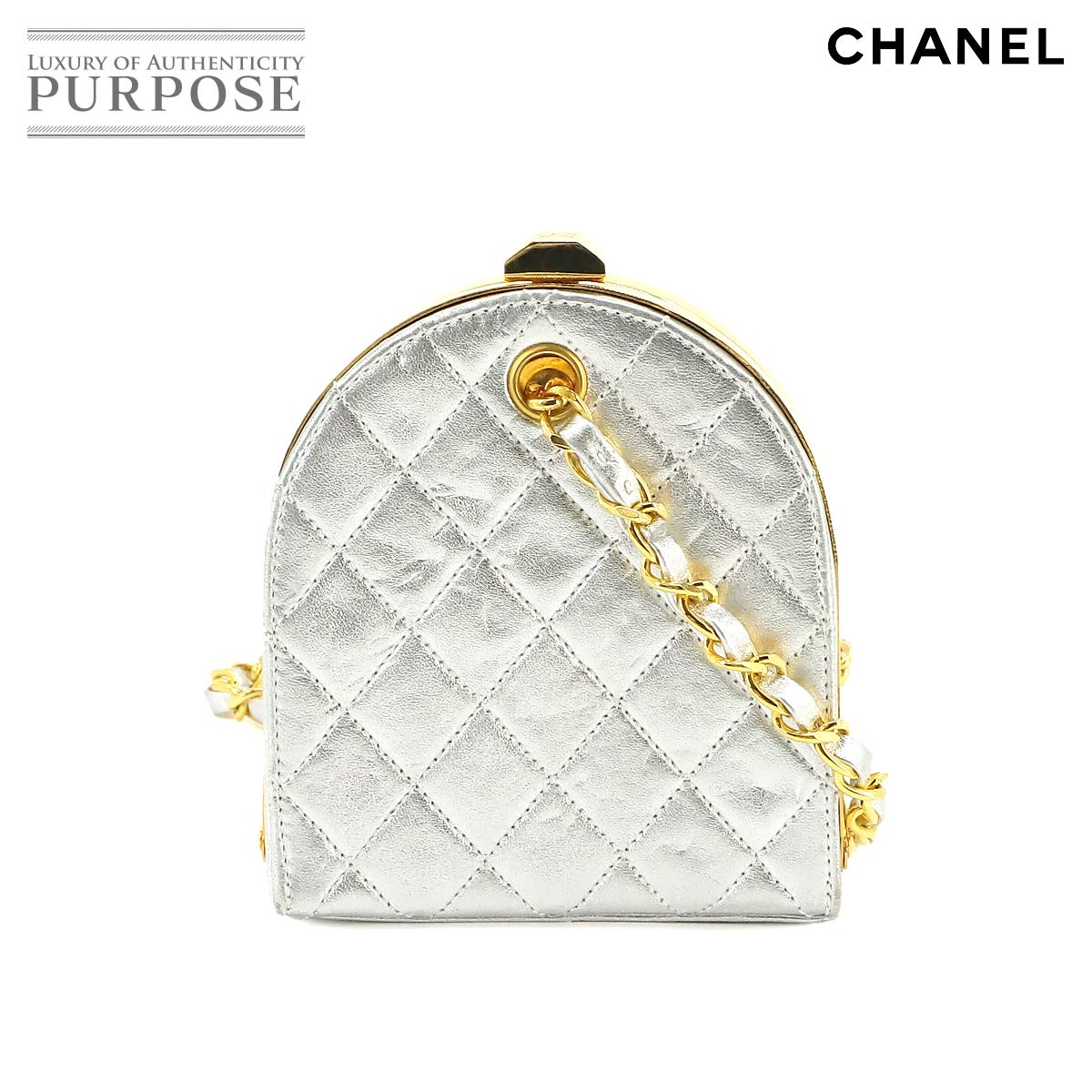 シャネル CHANEL マトラッセ がま口 チェーン ショルダー バッグ レザー シルバー ゴールド 金具 ヴィンテージ Matelasse Shoulder Bag 【中古】