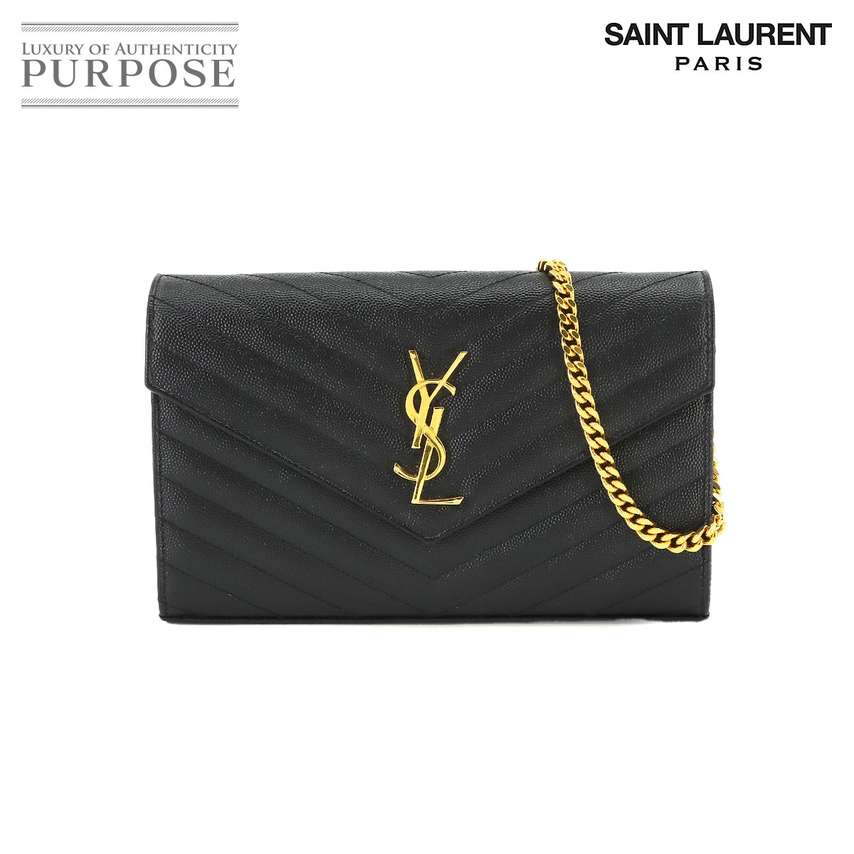 【新品同様】 サンローラン パリ SAINT LAURENT PARIS カサンドラ チェーン ウォレット 長財布 レザー ブラック 377828 ゴールド 金具 Cassandra Chain Wallet 【中古】