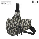 ディオール オム DIOR HOMME オブリーク サドル バッグ クロスボディ キャンバス レザー ネイビー 1ADPO093YKY Oblique Saddle Bag 【中古】