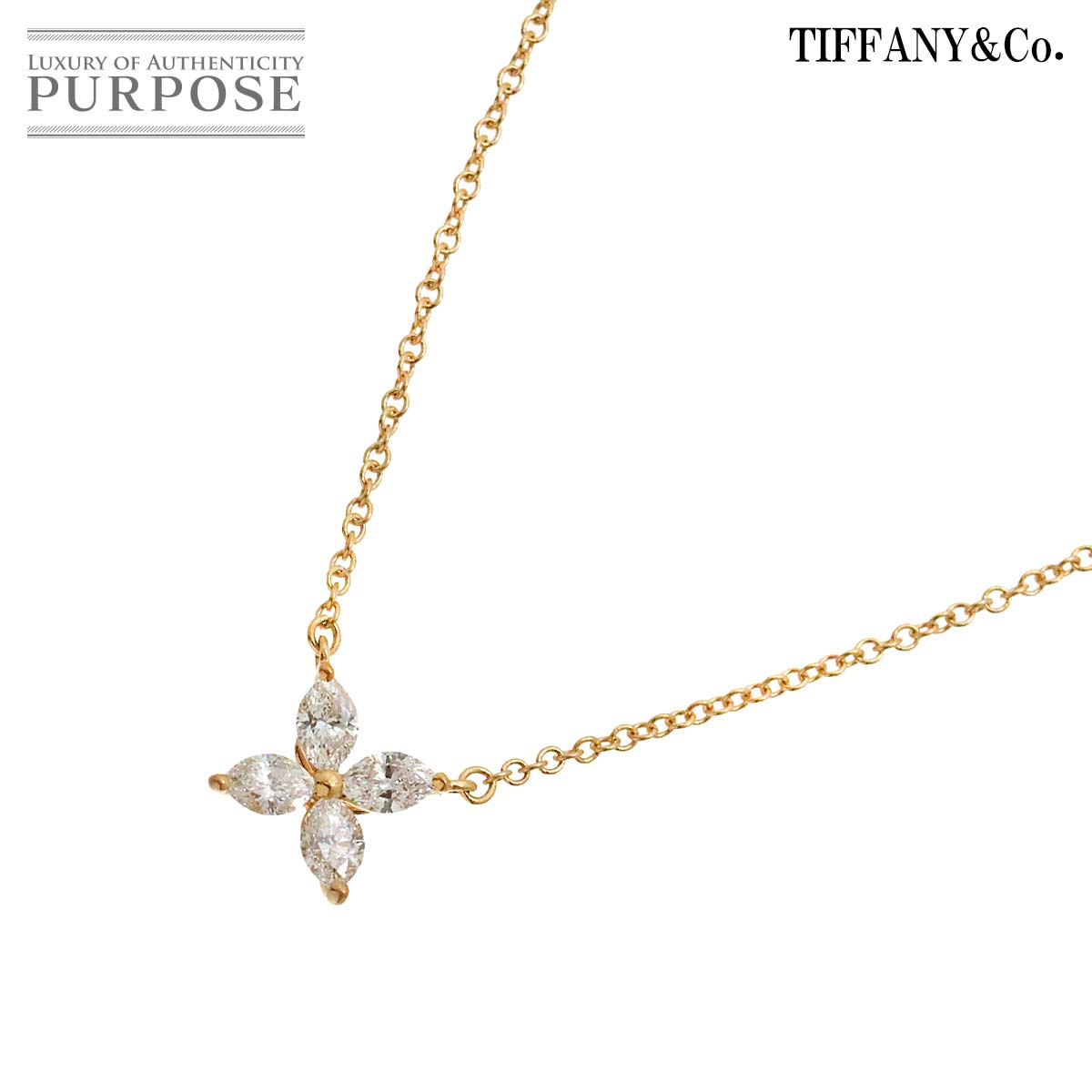 【新品同様】 ティファニー TIFFANY&Co. ビクトリア スモール ダイヤ ネックレス 40cm K18 PG ピンクゴールド 750 Diamond Necklace【中古】