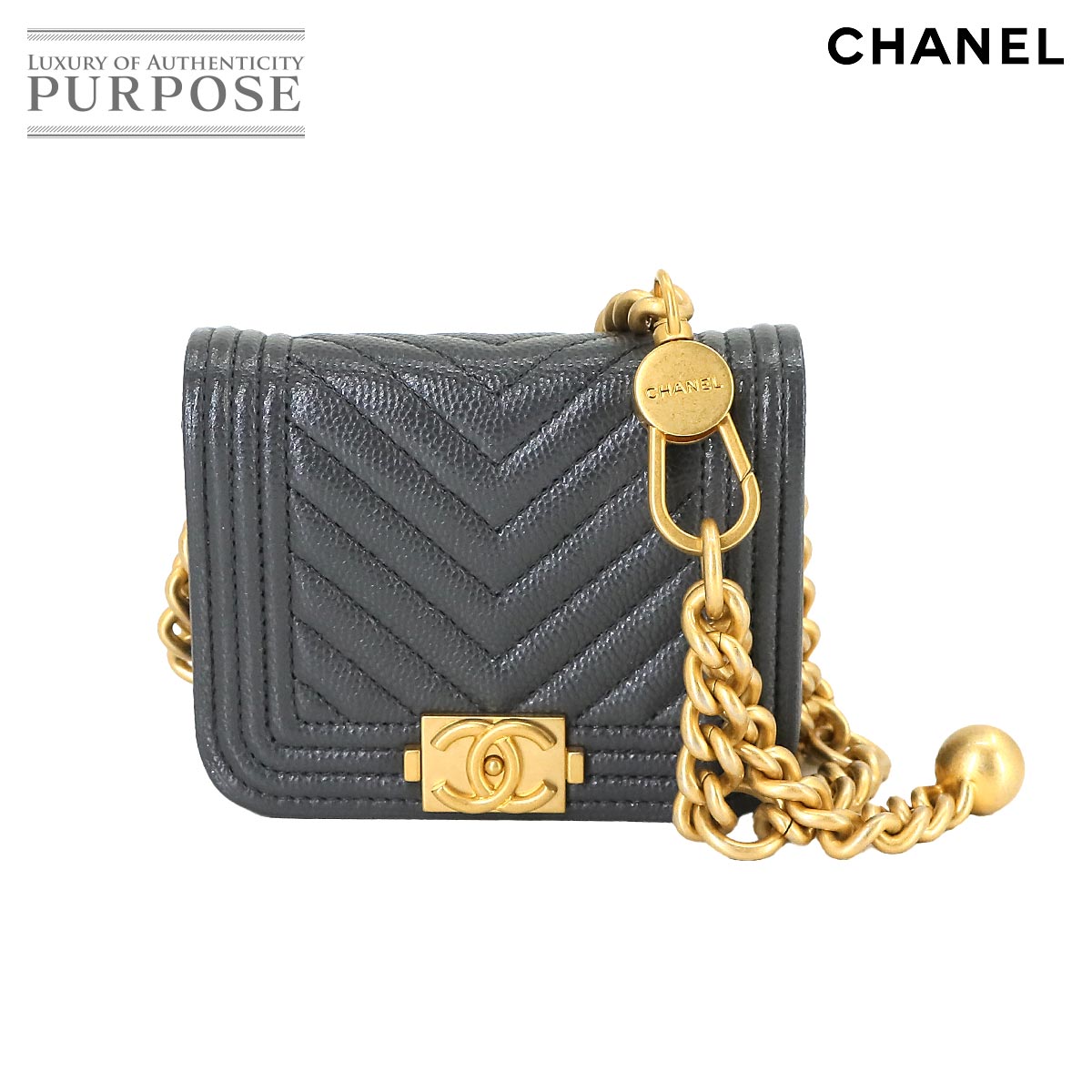 【未使用 展示品】 シャネル CHANEL ボーイシャネル チェーン ベルトバッグ ウエストポーチ キャビアスキン グレー AP2302 Boy Chanel Belt Bag 【中古】