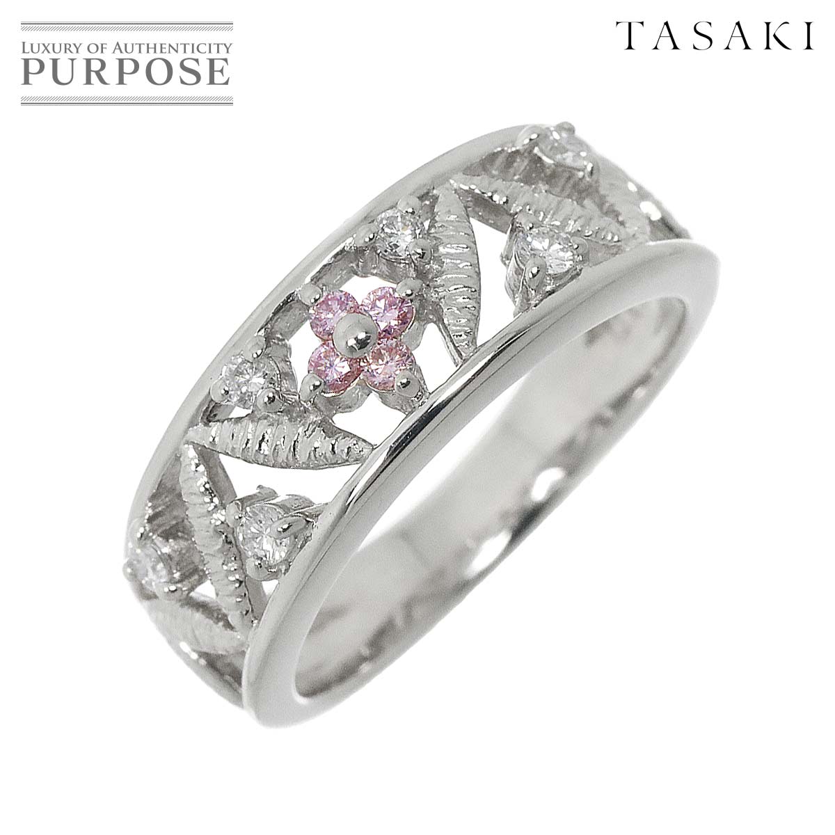 【新品同様】 タサキ TASAKI 14号 リング ピンクダイヤ 0.22ct Pt プラチナ 田崎真珠 指輪 Diamond Ring【ソーティング付き】【中古】