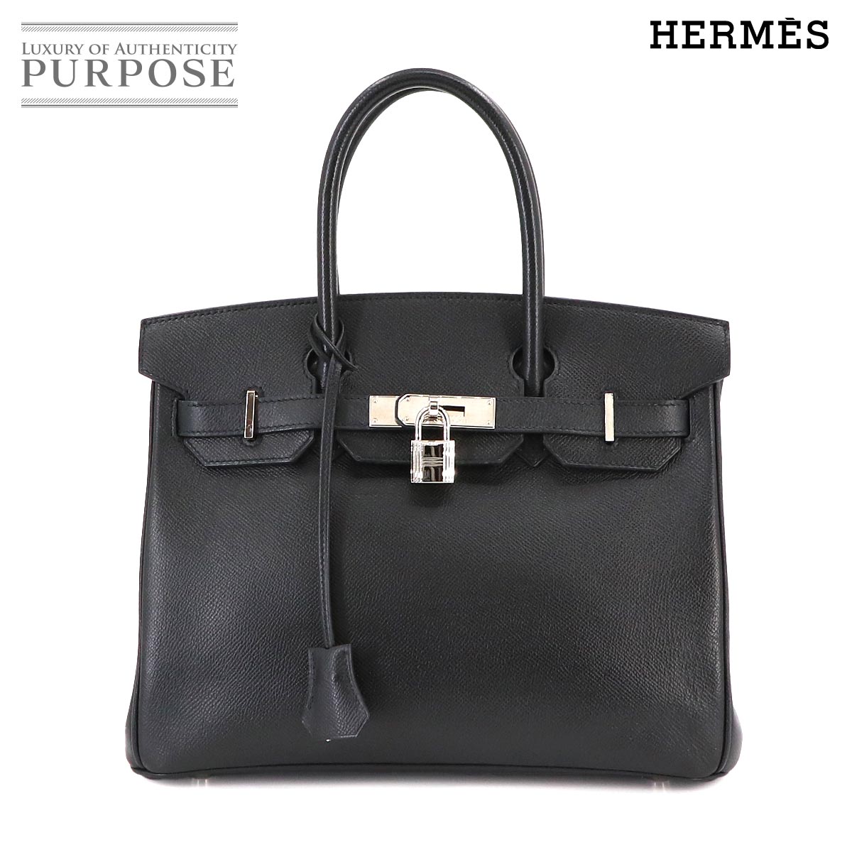 エルメス HERMES バーキン30 ハンド バッグ エプソン ブラック □N刻印 シルバー 金具 Birkin 30 【中古】