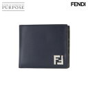 【未使用 展示品】 フェンディ FENDI FFスクエア ズッカ 二つ折り 財布 レザー PVC ネイビー ブラウン 7M0356 FF Squared Wallet 【中古】