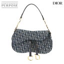 【新品同様】 クリスチャン ディオール Christian Dior トロッター ダブルサドルバッグ ショルダー バッグ キャンバス レザー ネイビー ゴールド 金具 Double Saddle Bag 【中古】