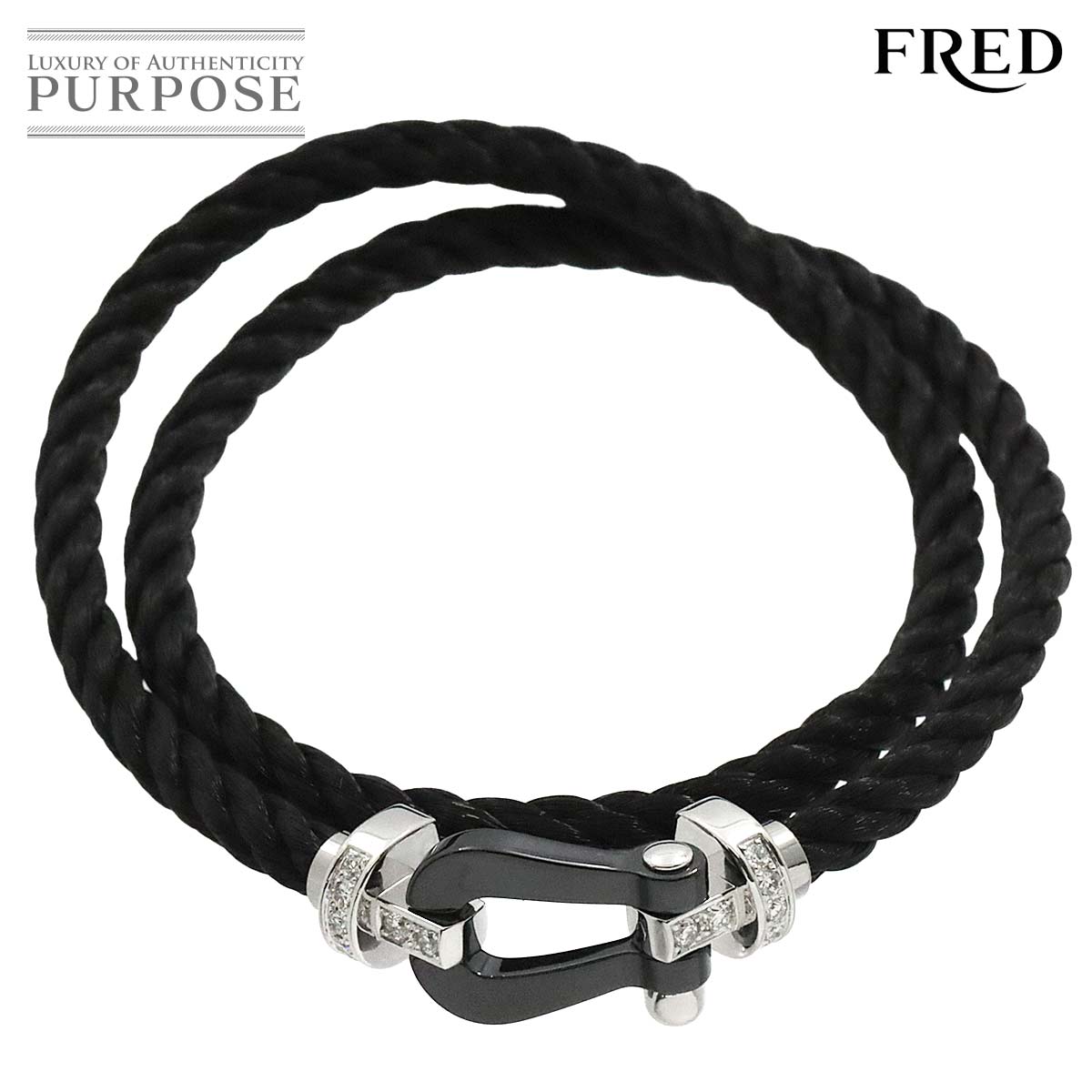  フレッド FRED フォース10 LM ハーフダイヤ ブレスレット #16 セラミック K18 WG ホワイトゴールド ケーブル 750 Force 10 Diamond Bracelet