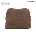 エルメス HERMES ボリード ポーチ 30 コットンキャンバス レザー ブラウン シルバー 金具 Bolide Pouch 【中古】