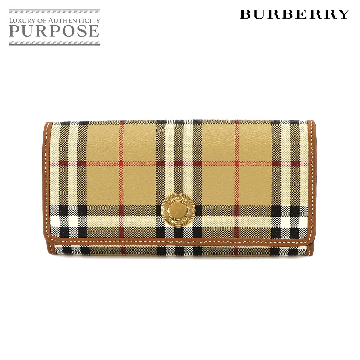 【未使用 展示品】 バーバリー BURBERRY チェック コンチネンタル ウォレット 二つ折り 長財布 PVC レザー ベージュ ブラウン 8070414 Long Wallet 【中古】