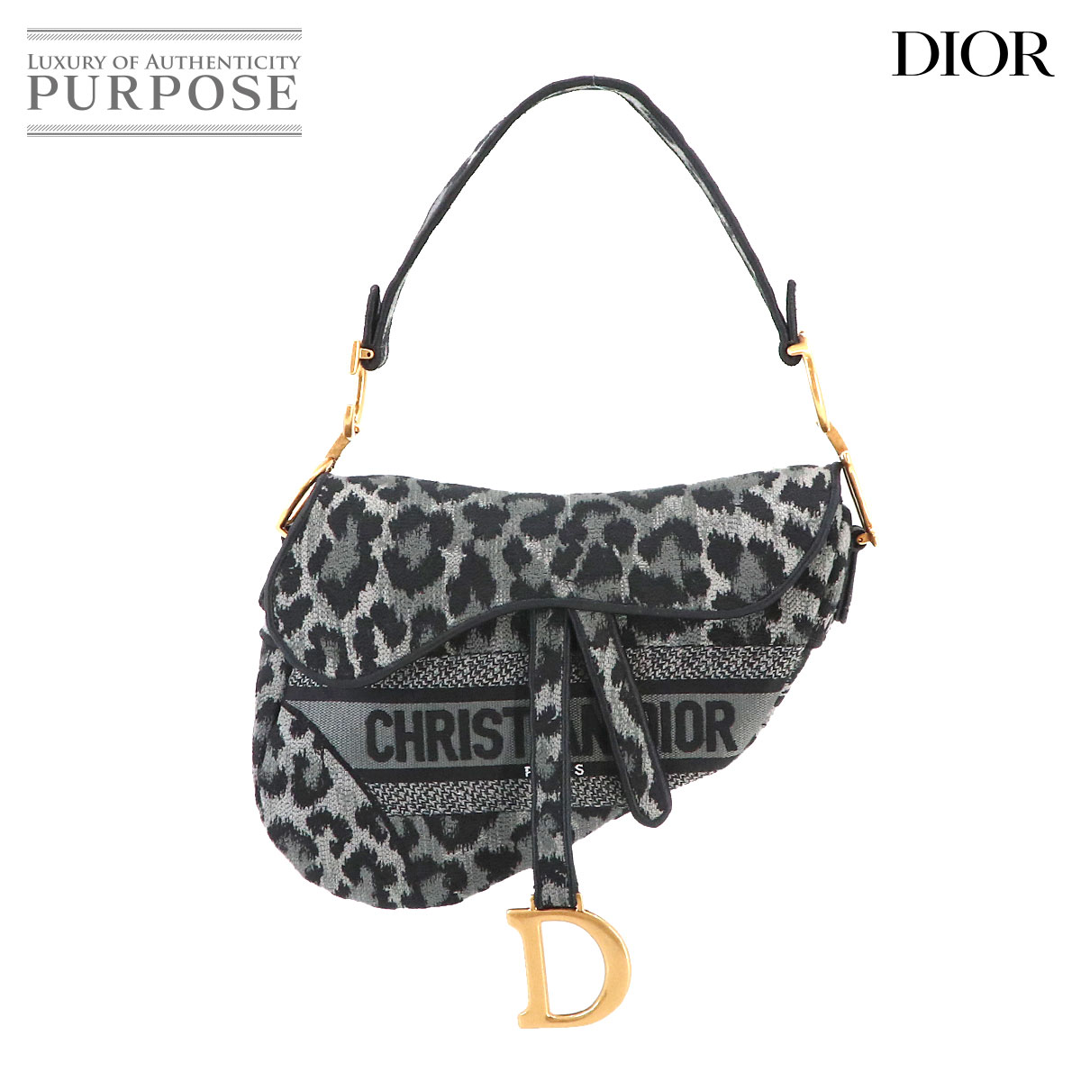  クリスチャン ディオール Christian Dior ミッツァ サドルバッグ ショルダー キャンバス ブラック レオパード Mizza Saddle Bag 