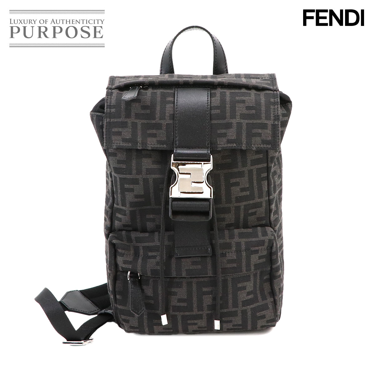 【未使用 展示品】 フェンディ FENDI フェンディネス スモール バックパック リュックサック キャンバス レザー アスファルト ネロ 7VZ067 ズッカ柄 Fendiness Backpack 【中古】