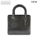 クリスチャン ディオール Chiristian Dior マイクロカナージュ レディディオール ミディアム ハンド バッグ エナメル メタリックグレー 【中古】