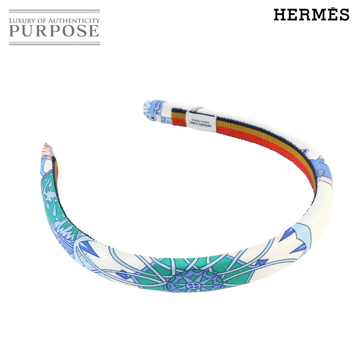  エルメス HERMES カチューシャ Voitures Exquises 精巧な馬車 シルク ブルージーン アクセサリー Headband 