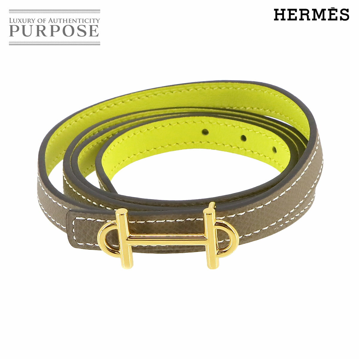 【未使用 展示品】 エルメス HERMES リバーシブル ベルト エプソン スイフト エトゥープ ライム A刻印 ゴールド 金具 Reversible Belt 【中古】