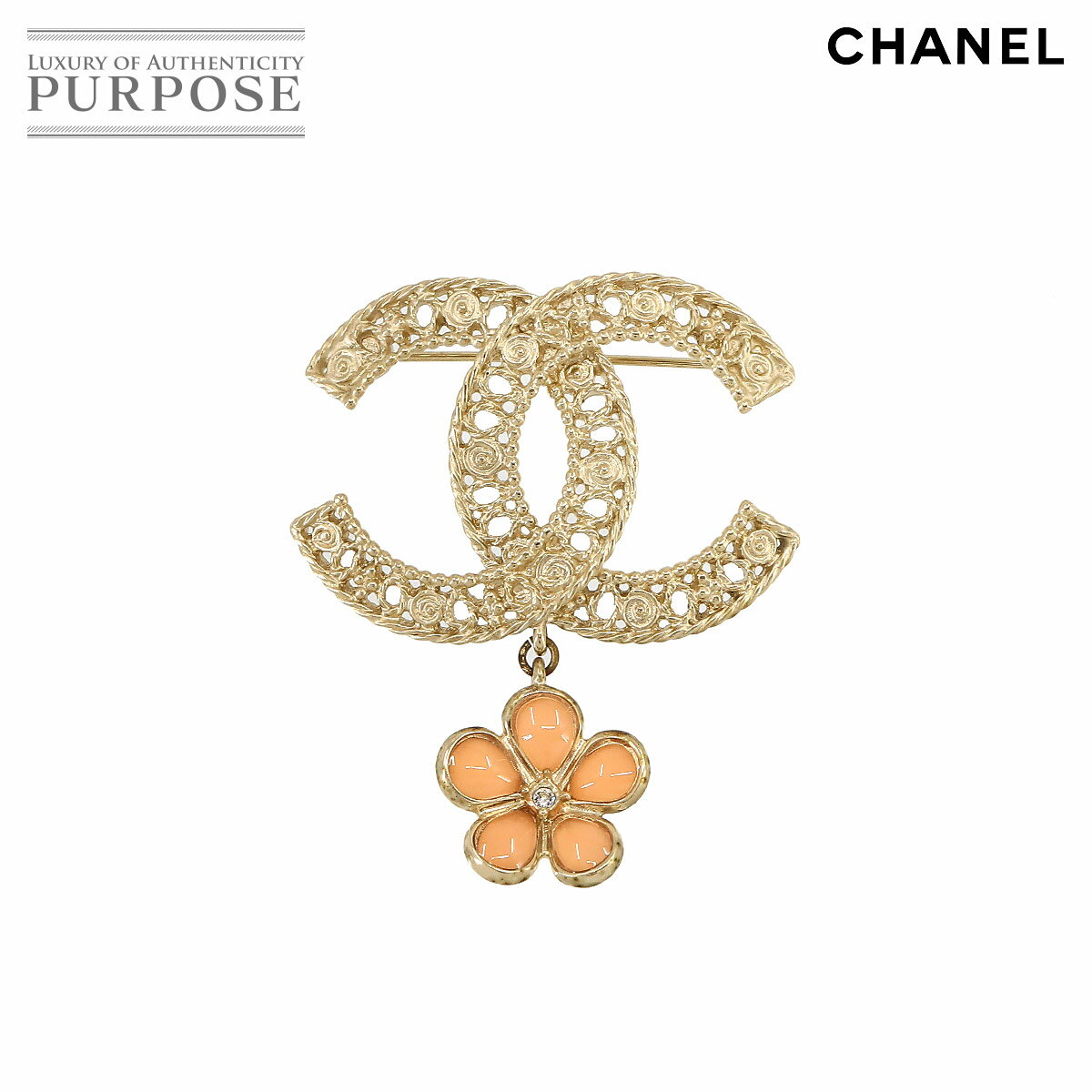 シャネル CHANEL ココマーク フラワー ブローチ ゴールド ピンク A18C アクセサリー Brooch 【中古】