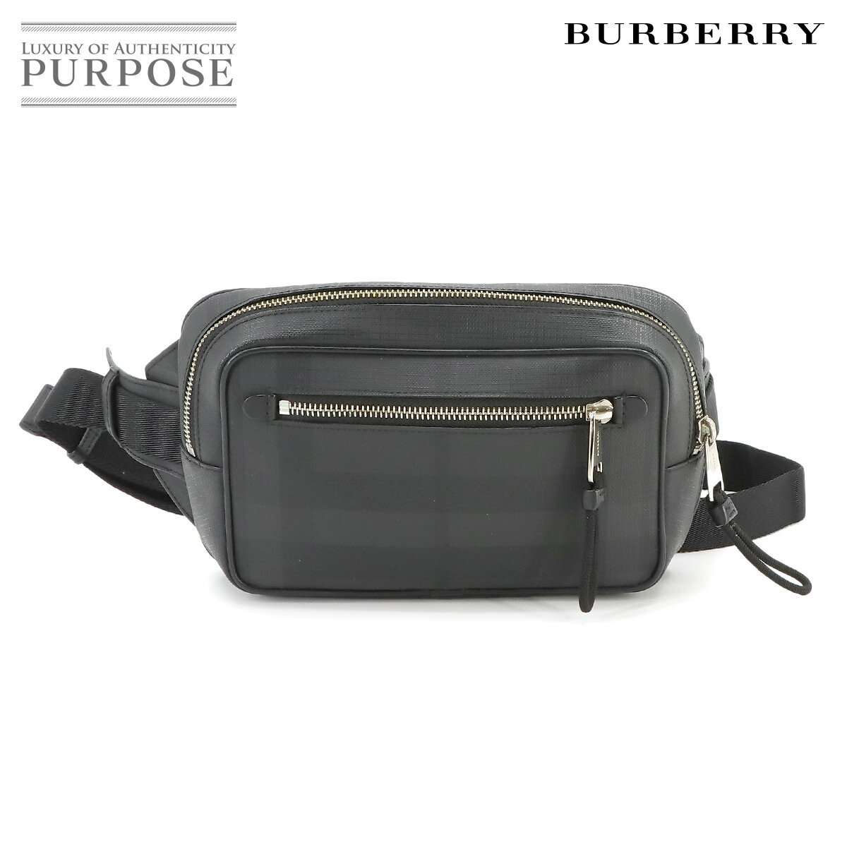 【新品同様】 バーバリー BURBERRY バーバリーチェック ボディ ウエスト バッグ PVC レザー チャコールグレー 8017717 Body Bag 【中古】