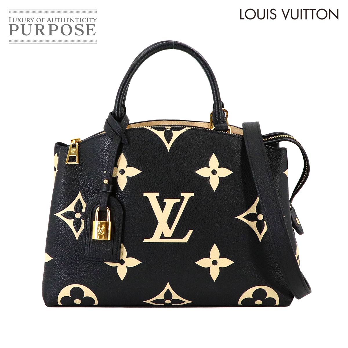 【新品同様】 ルイ ヴィトン LOUIS VUITTON バイカラー モノグラム アンプラント プティ パレ PM 2way ハンド ショルダー バッグ レザー ブラック ベージュ M58913 RFID Petit Palais 【中古】