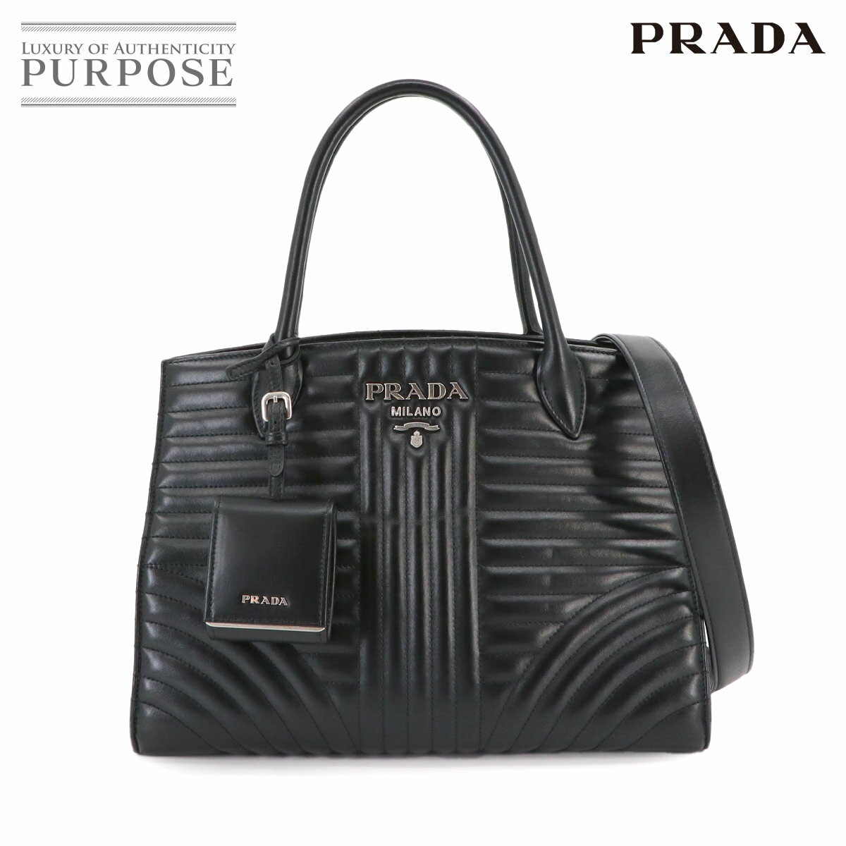 プラダ PRADA ダイアグラム 2way ハンド ショルダー バッグ レザー ブラック 1BA165 シルバー 金具 Diagram Hand Shoulder Bag 【中古】