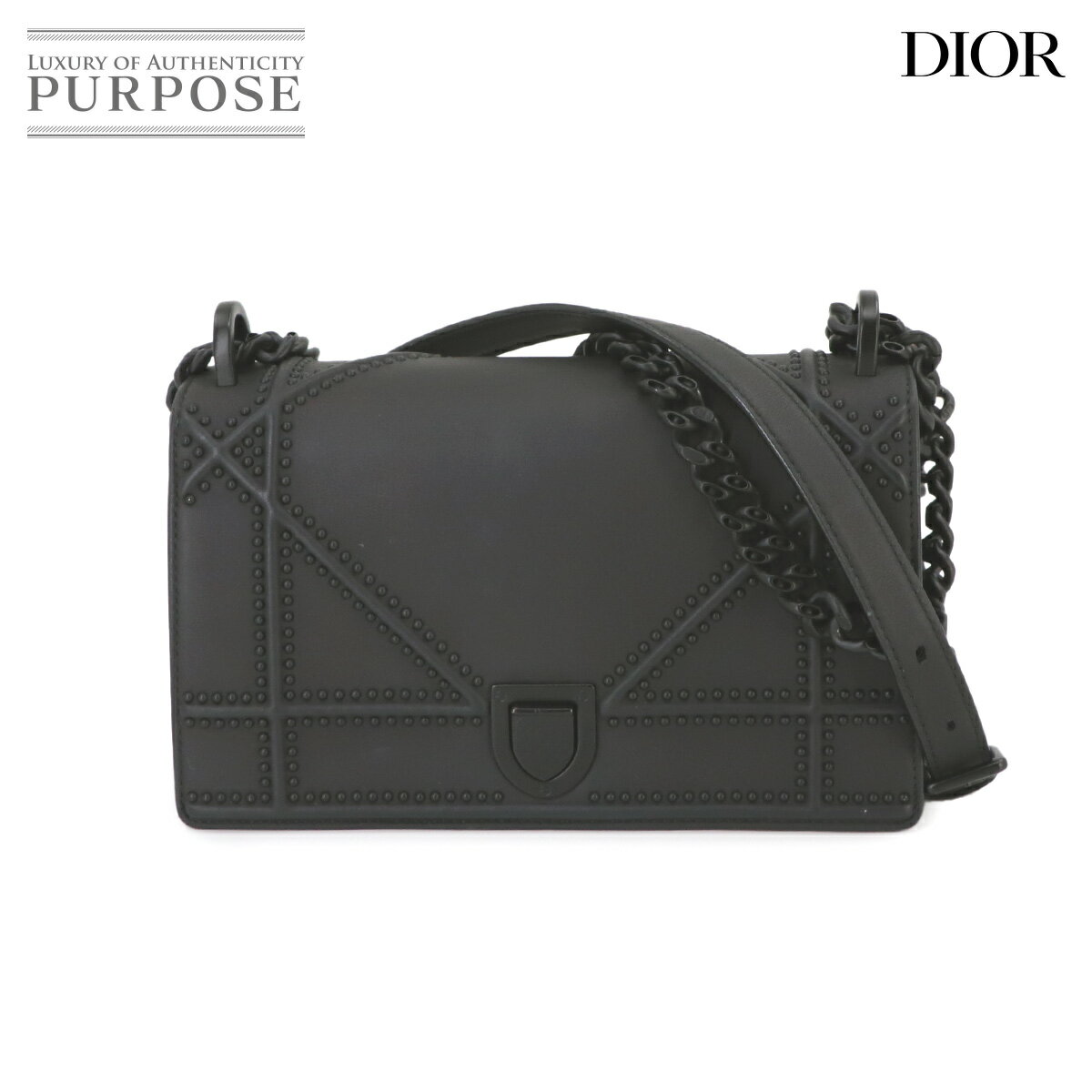 クリスチャン ディオール Christian Dior ディオラマ チェーン ショルダー バッグ レザー ブラック Diorama Bag 