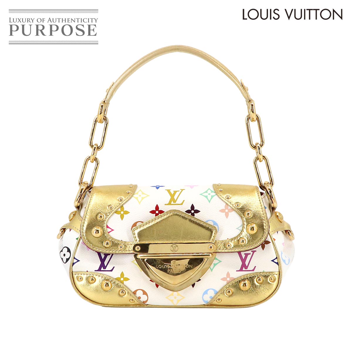 【新品同様】 ルイ ヴィトン LOUIS VUITTON モノグラム マルチカラー マリリン オール ハンド バッグ レザー ブロン ホワイト M40206 Monogram Multicolor Marilyn or 【中古】