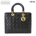 【新品同様】 クリスチャン ディオール Christian Dior レディディオール ラージ ハンド バッグ レザー ブラック Lady Dior 【中古】