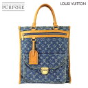 ルイ ヴィトン LOUIS VUITTON モノグラム デニム フラット ショッパー トート バッグ ブルー M95018 ゴールド 金具 Monogram Denim Flat Shopper Bag 【中古】