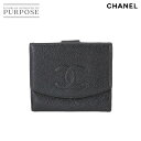 シャネル CHANEL ココマーク Wホック 二つ折り 財布 キャビアスキン レザー ブラック A13496 ゴールド 金具 ヴィンテージ Compact Wallet 【中古】