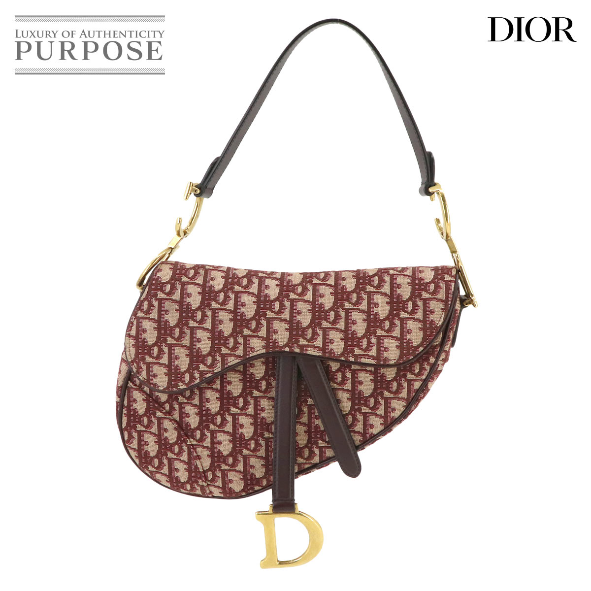 クリスチャン ディオール Christian Dior オブリーク サドル ハンド バッグ キャンバス レザー ボルドー M0446CTZQ Saddle Bag 【中古】