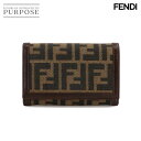 フェンディ FENDI ズッカ柄 二つ折り 財布 キャンバス レザー ブラウン 31052 シルバー 金具 Compact Wallet 【中古】