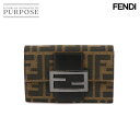 フェンディ FENDI ズッカ柄 二つ折り 財布 キャンバス レザー ブラウン 8M0036 シルバー 金具 Compact Wallet 【中古】